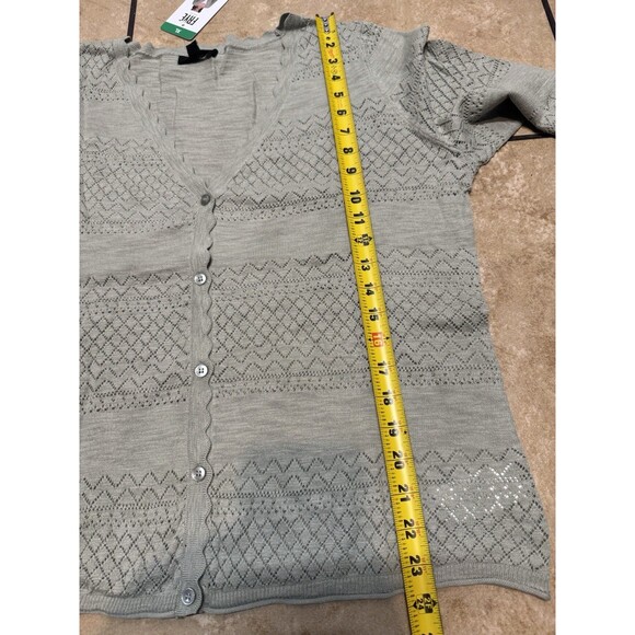 Frye Women's Pointelle Long Sleeve Button-Up Cardigan, Sea Grass Green XL New - Picture 9 of 11